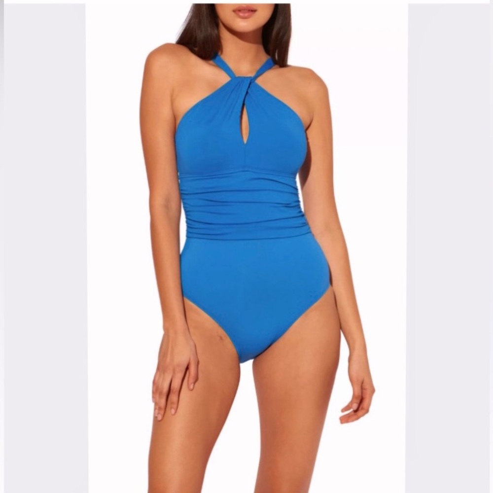NWT Bleu Rod Bettie Miramar Blue High-Neck Keyhole One Piece Swimsuit Size 4
